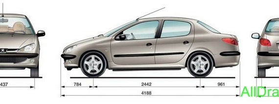 Peugeot 206 Sedan (2006) (Пежо 206 Седан (2006)) - чертежи (рисунки) автомобиля
